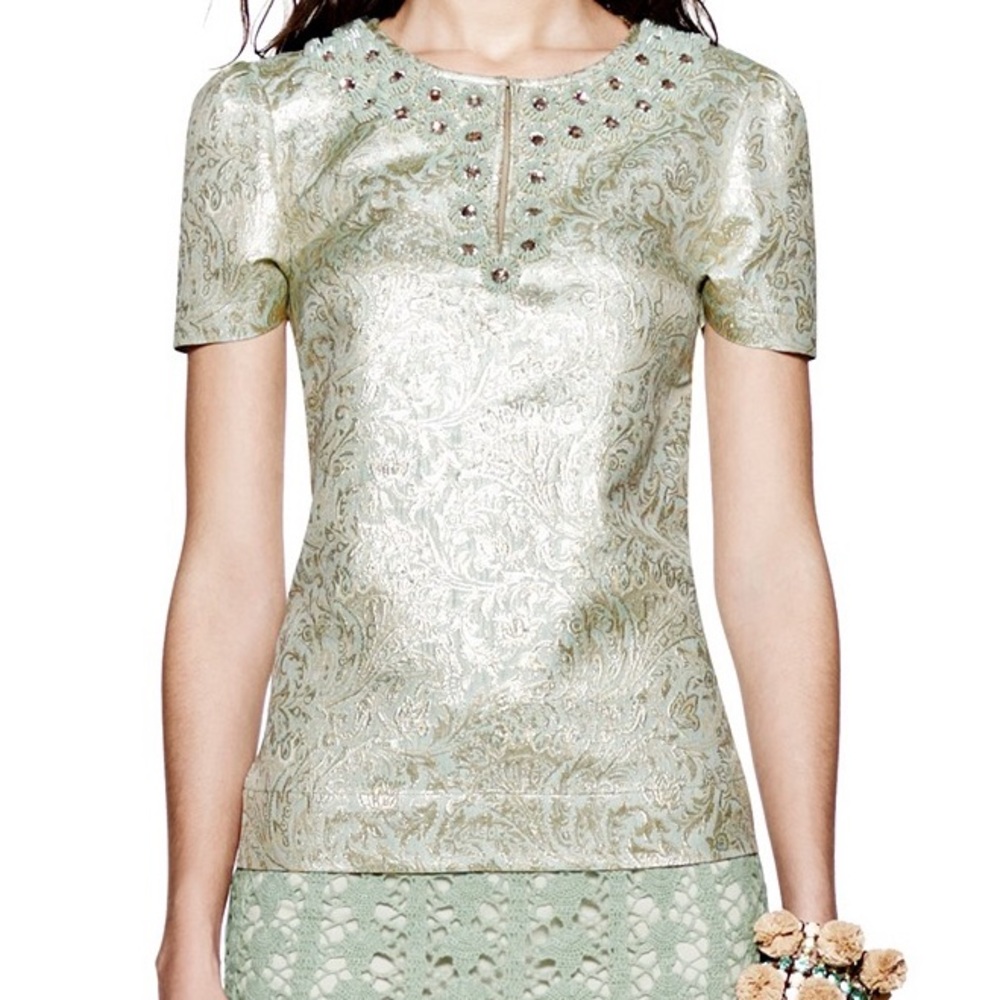 NWOT! Tory Burch Metallic Silk Top, Size 8